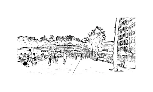 Imprimer Vue Bâtiment Avec Monument Lloret Mar Est Ville Espagne — Image vectorielle