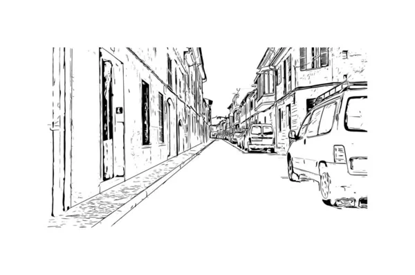 Print Vue Bâtiment Avec Monument Llucmajor Est Municipalité Espagne Illustration — Image vectorielle