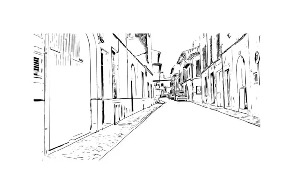 Print Building View Landmark Llucmajor Municipality Spain Hand Drawn Sketch — Stock Vector