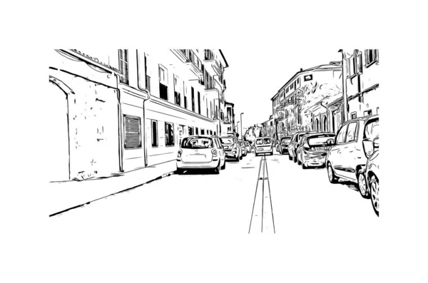 Print Vue Bâtiment Avec Monument Llucmajor Est Municipalité Espagne Illustration — Image vectorielle