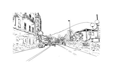 Print Building view with landmark of Loano is the comune in Italy. Vektörde elle çizilmiş çizim çizimi.