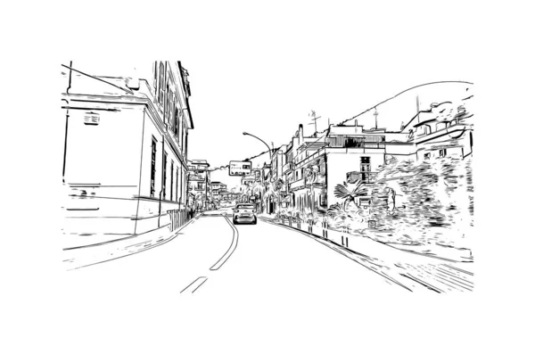 Print Building View Landmark Loano Comune Italy Hand Drawn Sketch — Stock vektor