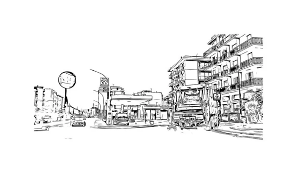 Print Building View Landmark Loano Comune Italy Hand Drawn Sketch — Stock vektor