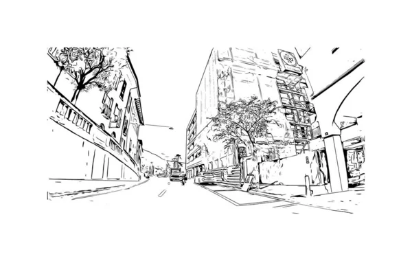 Vytisknout Pohled Budovu Orientačním Bodem Locarno Město Švýcarsku Ručně Kreslená — Stockový vektor