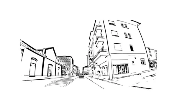 Imprimer Ville Locarno Est Située Suisse Illustration Dessinée Main Vecteur — Image vectorielle