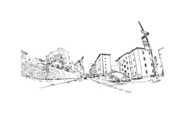 Print Building View Landmark Locarno Staden Schweiz Handritad Skiss Illustration — Stock vektor