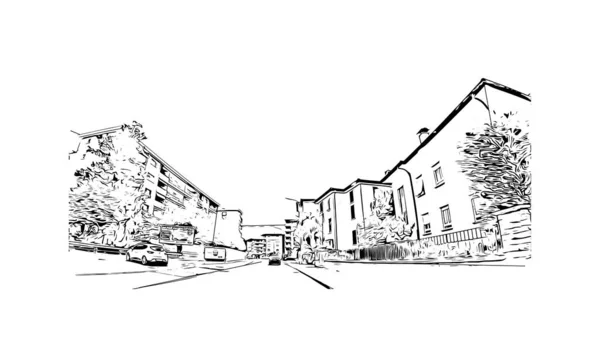 Sviçre Nin Başkenti Locarno Nun Simgesi Olan Print Building View — Stok Vektör