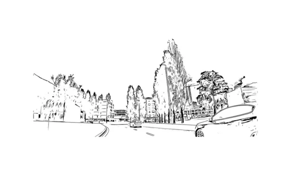 Print Building View Landmark Locarno Staden Schweiz Handritad Skiss Illustration — Stock vektor