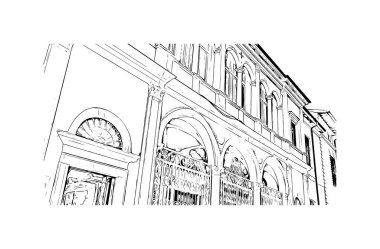 Lodi 'nin simgesi olan Print Building View Kaliforniya' da yer almaktadır. Vektörde el çizimi çizimi illüstrasyon.