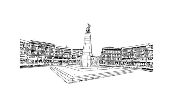 Print Building View Landmark Lodz City Poland Vektörde Elle Çizilmiş — Stok Vektör