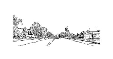 Yazdırma Binası, Logan 'ın simgesi olan Avustralya' daki bir şehirdir. Vektörde elle çizilmiş çizim çizimi.