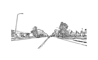 Yazdırma Binası, Logan 'ın simgesi olan Avustralya' daki bir şehirdir. Vektörde elle çizilmiş çizim çizimi.