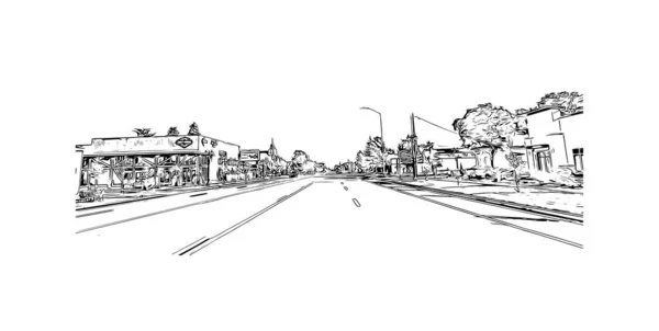 Tisk Pohled Budovu Orientačním Bodem Logan Město Austrálii Ručně Kreslená — Stockový vektor