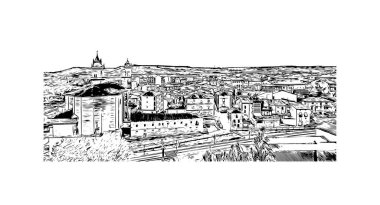 Print Building view with landmark of Logrono is the city in Spain. Vektörde elle çizilmiş çizim çizimi.
