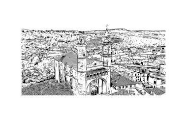 Print Building view with landmark of Logrono is the city in Spain. Vektörde elle çizilmiş çizim çizimi.