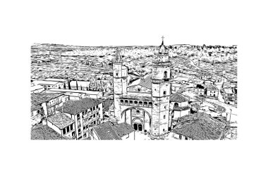 Print Building view with landmark of Logrono is the city in Spain. Vektörde elle çizilmiş çizim çizimi.
