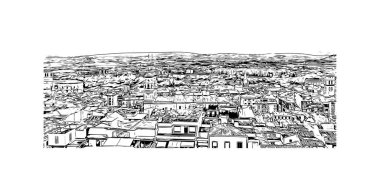 Print Building view with landmark of Logrono is the city in Spain. Vektörde elle çizilmiş çizim çizimi.