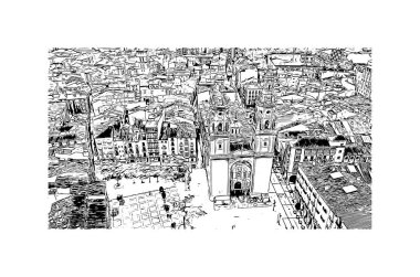 Print Building view with landmark of Logrono is the city in Spain. Vektörde elle çizilmiş çizim çizimi.