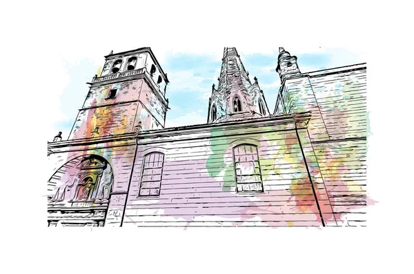 Print Building View Landmark Logrono City Spain Watercolor Splash Hand — Stock vektor