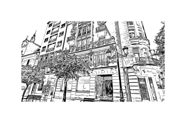 Imprimir Vista Del Edificio Con Hito Logrono Ciudad España Dibujo — Archivo Imágenes Vectoriales