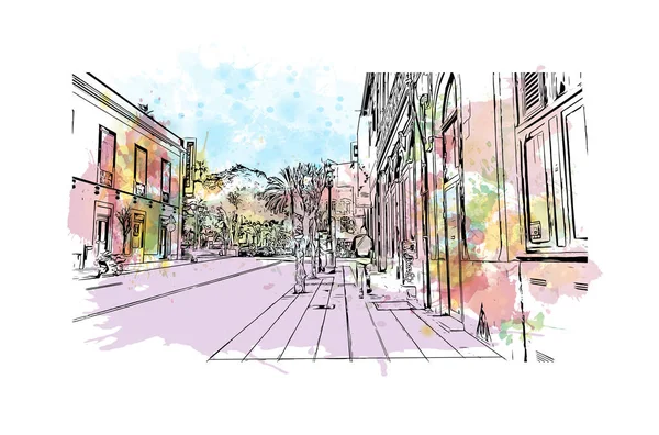 Print Vue Imprenable Sur Las Palmas Est Ville Espagne Aquarelle — Image vectorielle