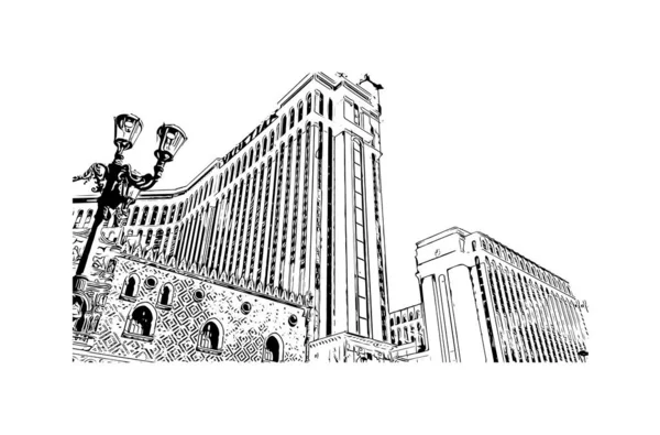 Print Building View Landmark Las Vegas City Nevada Hand Drawn — Stock Vector