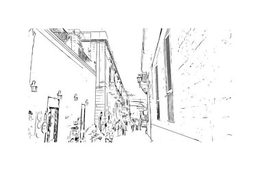 Print Building view with landmark of Lecce is a city of Italy. Vektörde elle çizilmiş çizim çizimi.