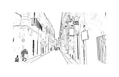 Print Building view with landmark of Lecce is a city of Italy. Vektörde elle çizilmiş çizim çizimi.