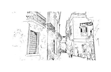 Print Building view with landmark of Lecce is a city of Italy. Vektörde elle çizilmiş çizim çizimi.