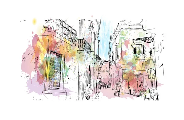 Print Building View Landmark Lecce Stad Italien Akvarell Stänk Med — Stock vektor