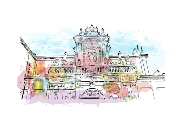 Print Building View Landmark Lecce Stad Italien Akvarell Stänk Med — Stock vektor