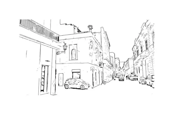 Imprimir Vista Del Edificio Con Hito Lecce Una Ciudad Italia — Vector de stock