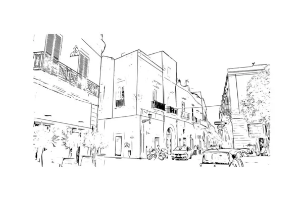 Print Building View Landmark Lecce City Italy Hand Drawn Sketch —  Vetores de Stock