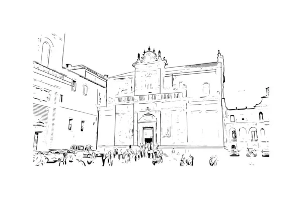 Print Building View Landmark Lecce City Italy Vektörde Elle Çizilmiş — Stok Vektör
