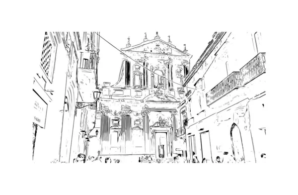 Print Building View Landmark Lecce City Italy Hand Drawn Sketch — Vettoriale Stock