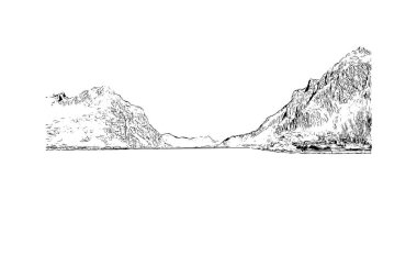 Lecco 'nun simgesi olan Print Building Manzarası İtalya' daki bir şehirdir. Vektörde elle çizilmiş çizim çizimi.