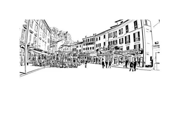 Print Building View Landmark Lecco City Italy Hand Drawn Sketch — Vettoriale Stock