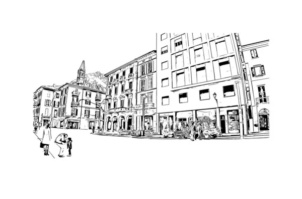 Stampa Vista Edificio Con Punto Riferimento Lecco Città Italia Illustrazione — Vettoriale Stock