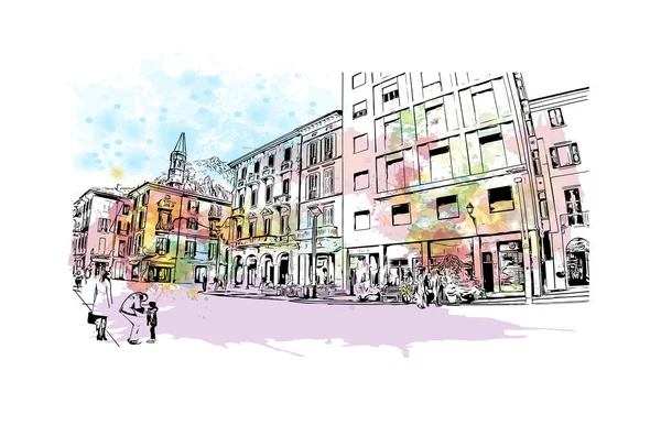 Print Building View Landmark Lecco City Italy Watercolor Splash Hand — 图库矢量图片
