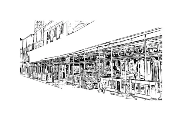 Print Building View Landmark Leicester City England Ručně Kreslená Kresba — Stockový vektor