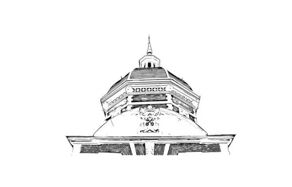 Print Building View Landmark Leiden City Netherlands Hand Drawn Sketch — Stock Vector
