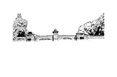 Leipzig, Almanya 'da yer alan bir şehirdir. Vektörde elle çizilmiş çizim çizimi.