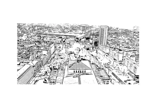 Print Building View Landmark Leipzig City Germany Hand Drawn Sketch — Vettoriale Stock