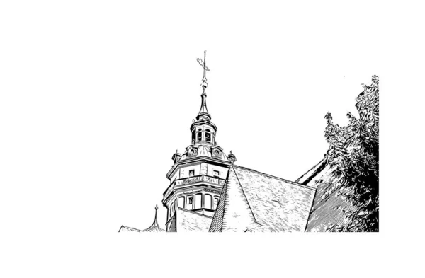 Print Building View Landmark Leipzig City Germany Hand Drawn Sketch — стоковий вектор