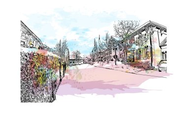 Print Building view with landmark of Lüksemburg is the country in Europe. Vektörde elle çizilmiş resim ile suluboya sıçraması.