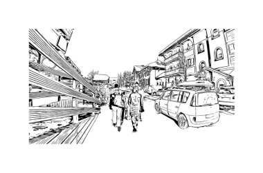 Print Building view with landmark of Lüksemburg is the country in Europe. Vektörde elle çizilmiş resim ile suluboya sıçraması.