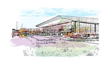 Print Building view with landmark of Lüksemburg is the country in Europe. Vektörde elle çizilmiş resim ile suluboya sıçraması.