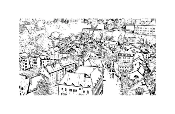 Print Building View Landmark Luxembourg Country Europe Hand Drawn Sketch — стоковый вектор