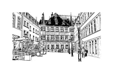 Print Building view with landmark of Lüksemburg is the country in Europe. Vektörde elle çizilmiş çizim çizimi.