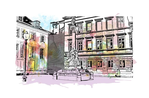 Print Building View Landmark Luxembourg Country Europe Watercolor Splash Hand — Stock vektor